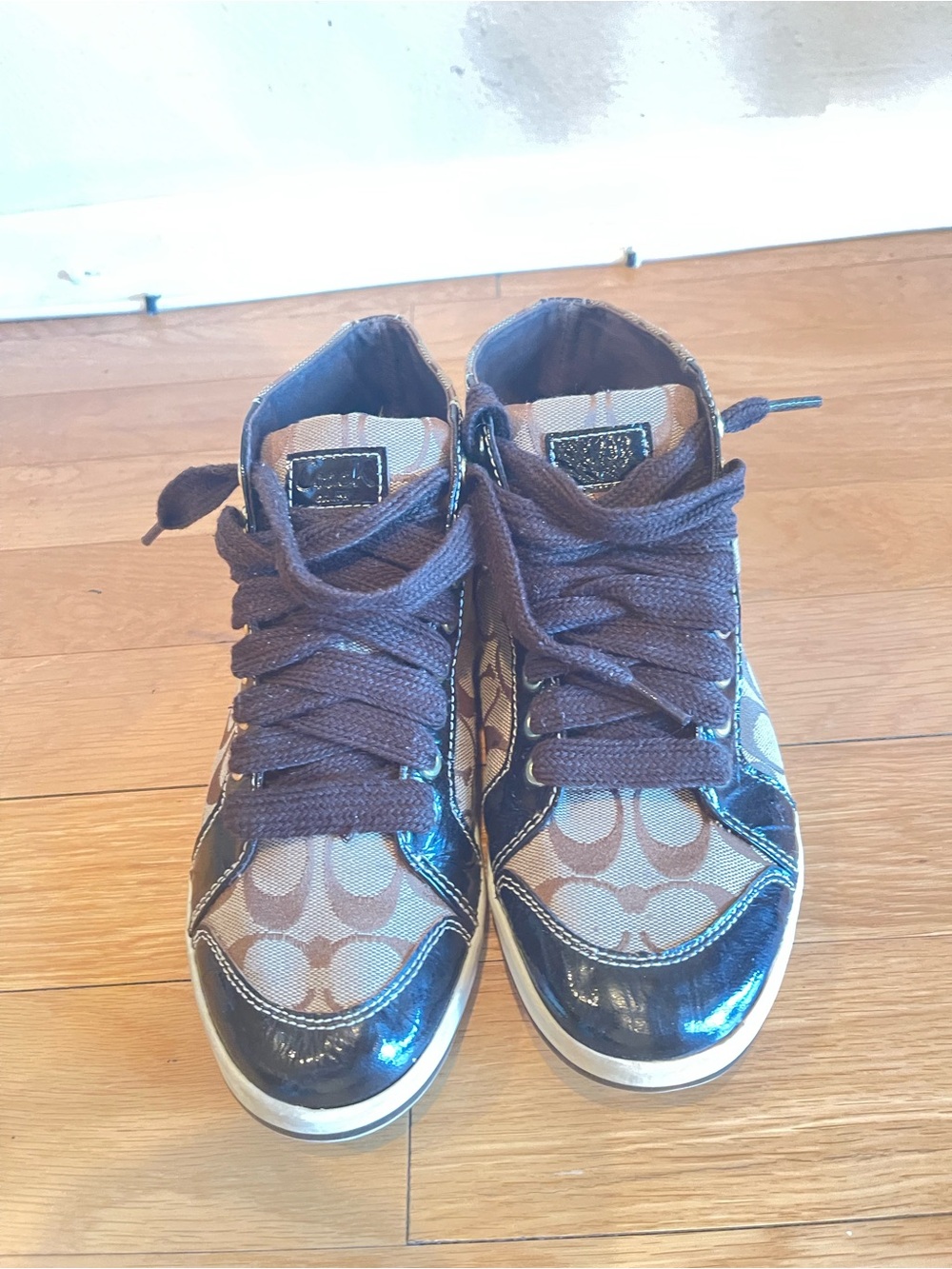 Coach womens Brown Signature High-Top Sneakers with Logo Detail - Picture 4 of 8